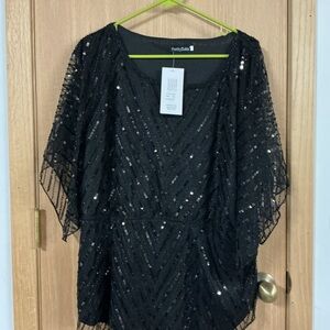 PrettyGuide Women's Black Sequin Blouse